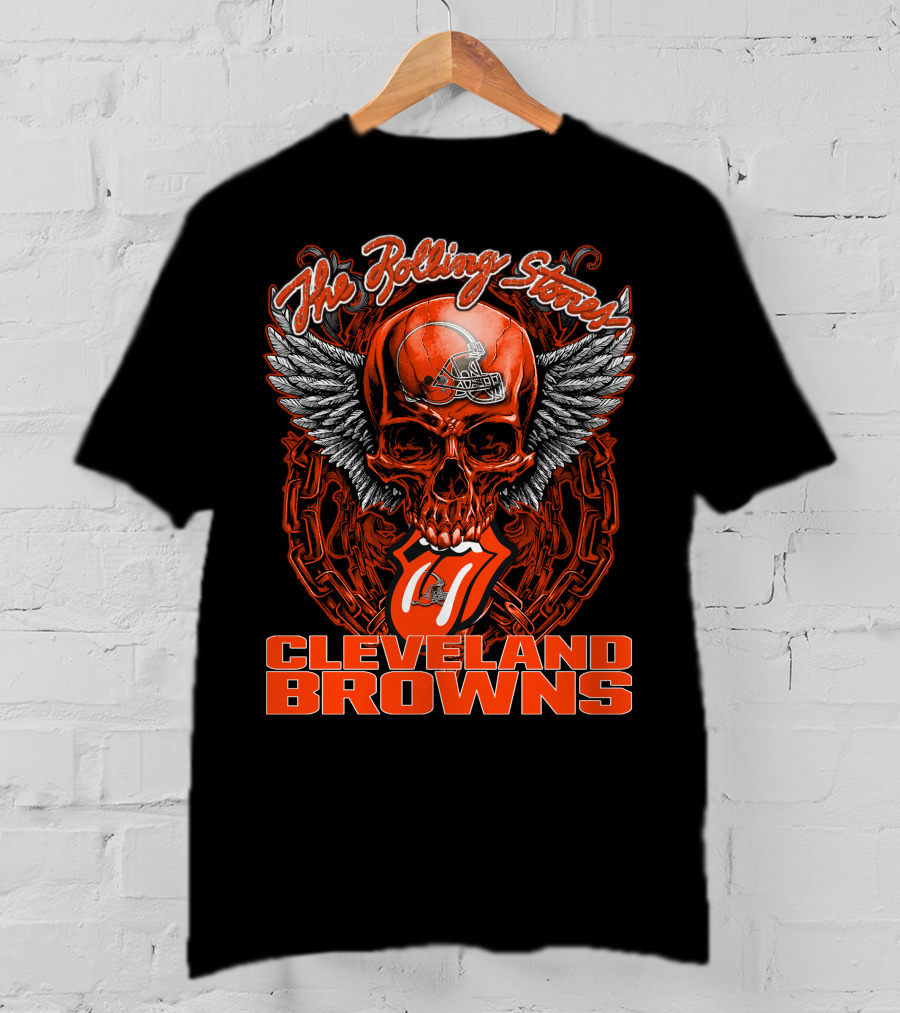 The Rolling Stones Cleveland Browns Skull With Helmet And Tongue T-Shirt
