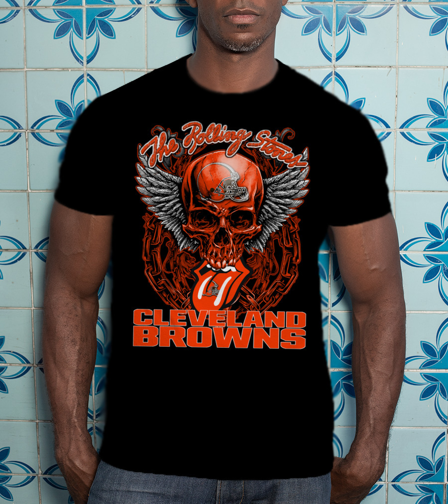The Rolling Stones Cleveland Browns Skull With Helmet And Tongue T-Shirt