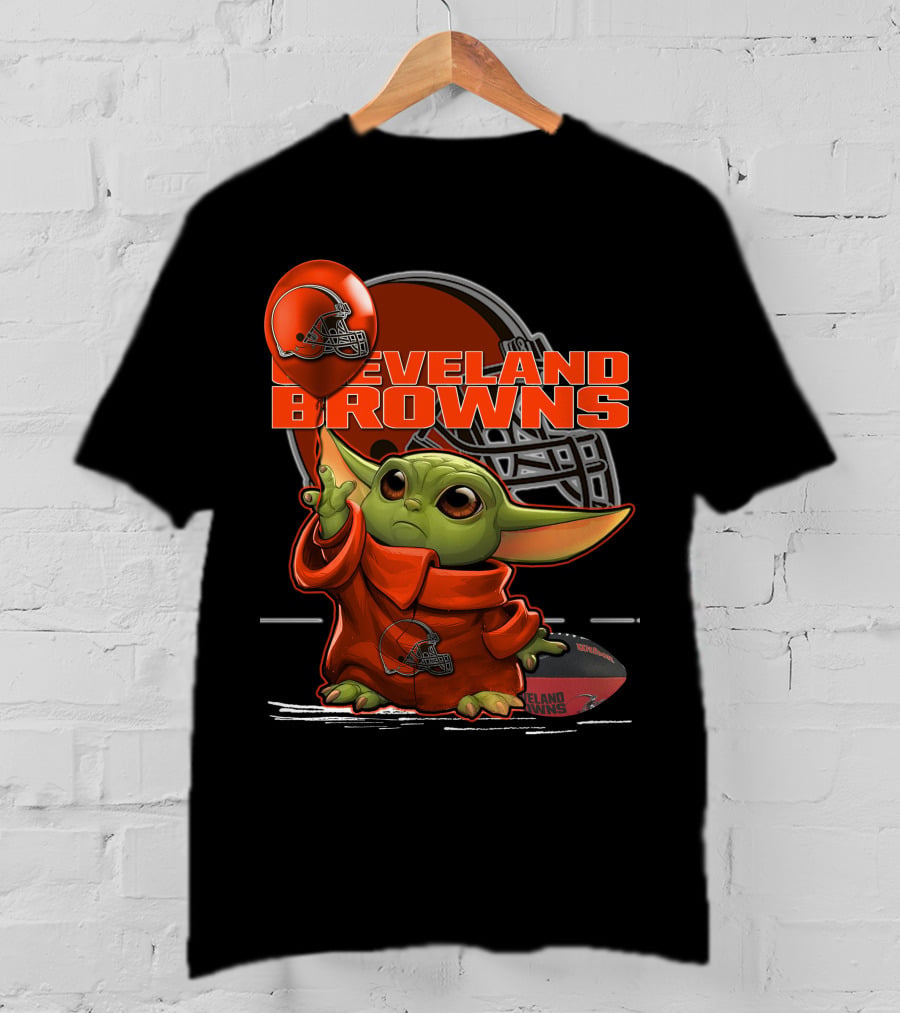 Yoda CLEVELAND BROWNS Football Helmet And Baby Yoda In Jersey T-Shirt