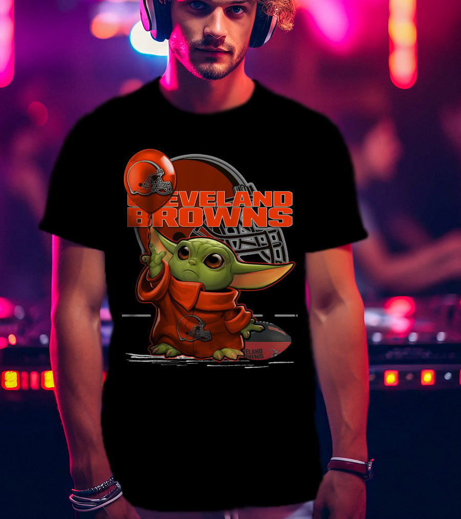 Yoda CLEVELAND BROWNS Football Helmet And Baby Yoda In Jersey T-Shirt