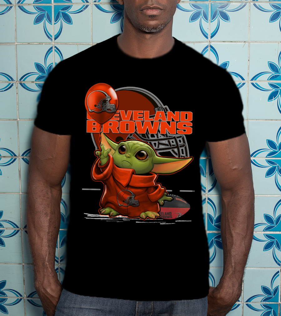Yoda CLEVELAND BROWNS Football Helmet And Baby Yoda In Jersey T-Shirt