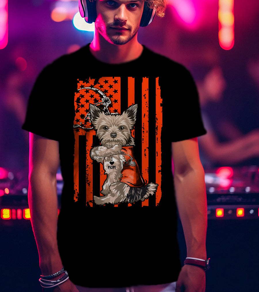 Yorkshire Terrier I Love Mom Cleveland Browns Flag T-Shirt