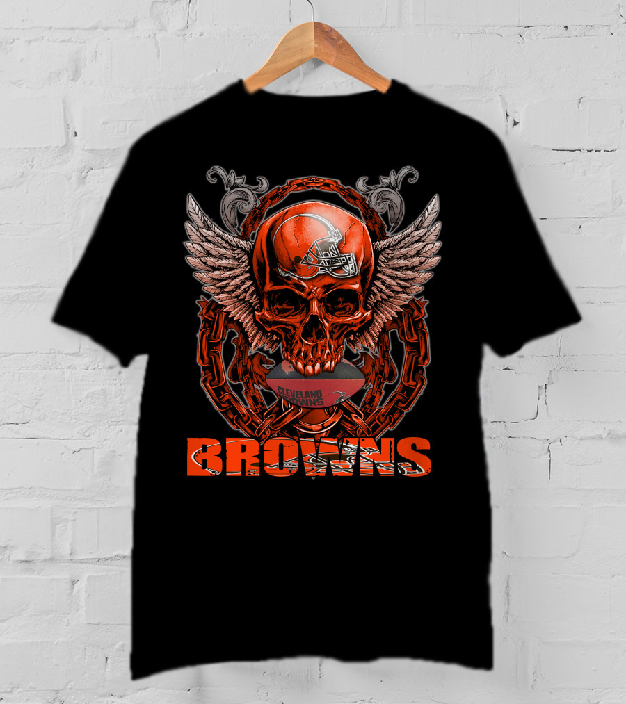 Cleveland Browns Winged Skull Football Chain T-Shirt