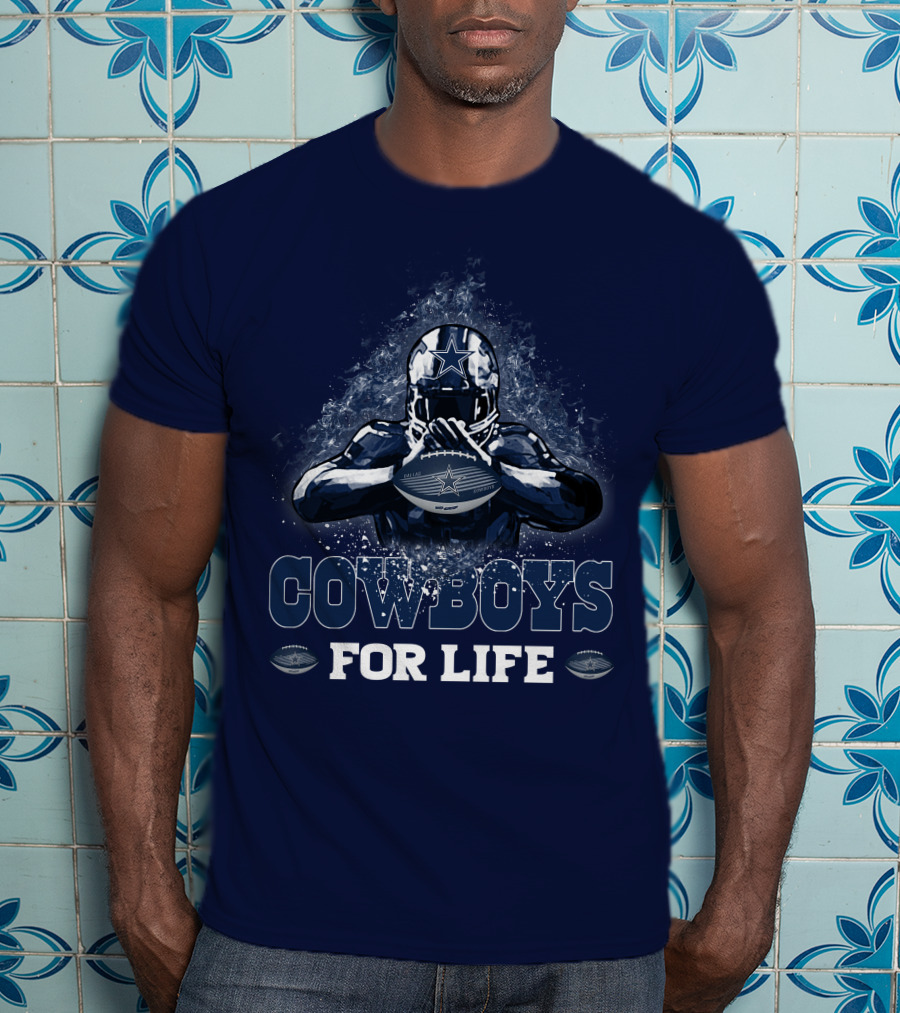 COWBOYS FOR LIFE DALLAS COWBOYS Football Helmet Star Logo Blue T-Shirt