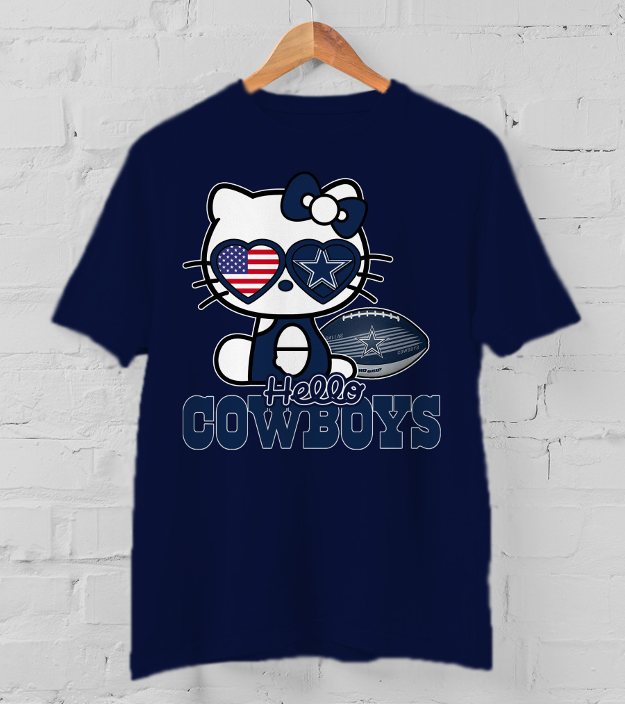 Hellokitty Hello Cowboys Dallas Football Stars USA Flag Glasses Football T-Shirt