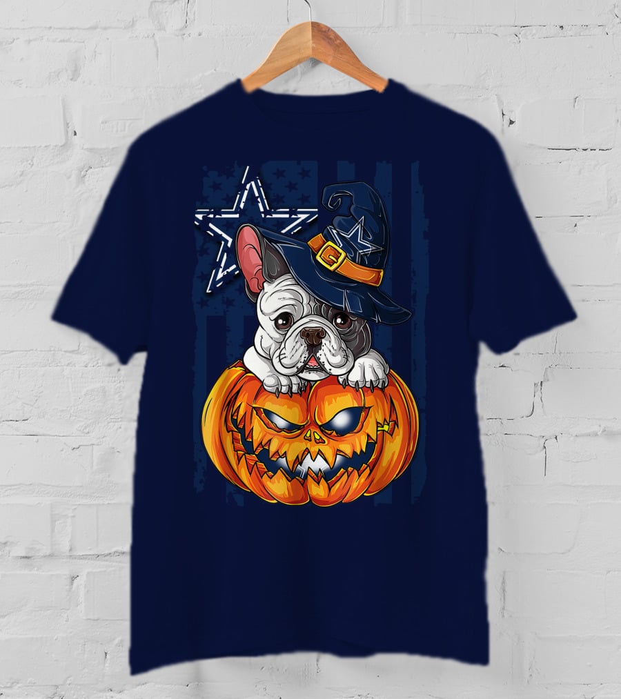 Hlw Bulldog Halloween Dallas Cowboys Pumpkin Wizard Hat T-Shirt