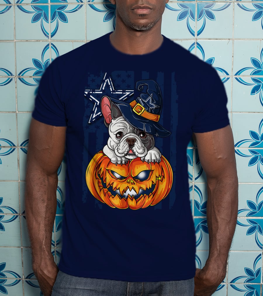 Hlw Bulldog Halloween Dallas Cowboys Pumpkin Wizard Hat T-Shirt