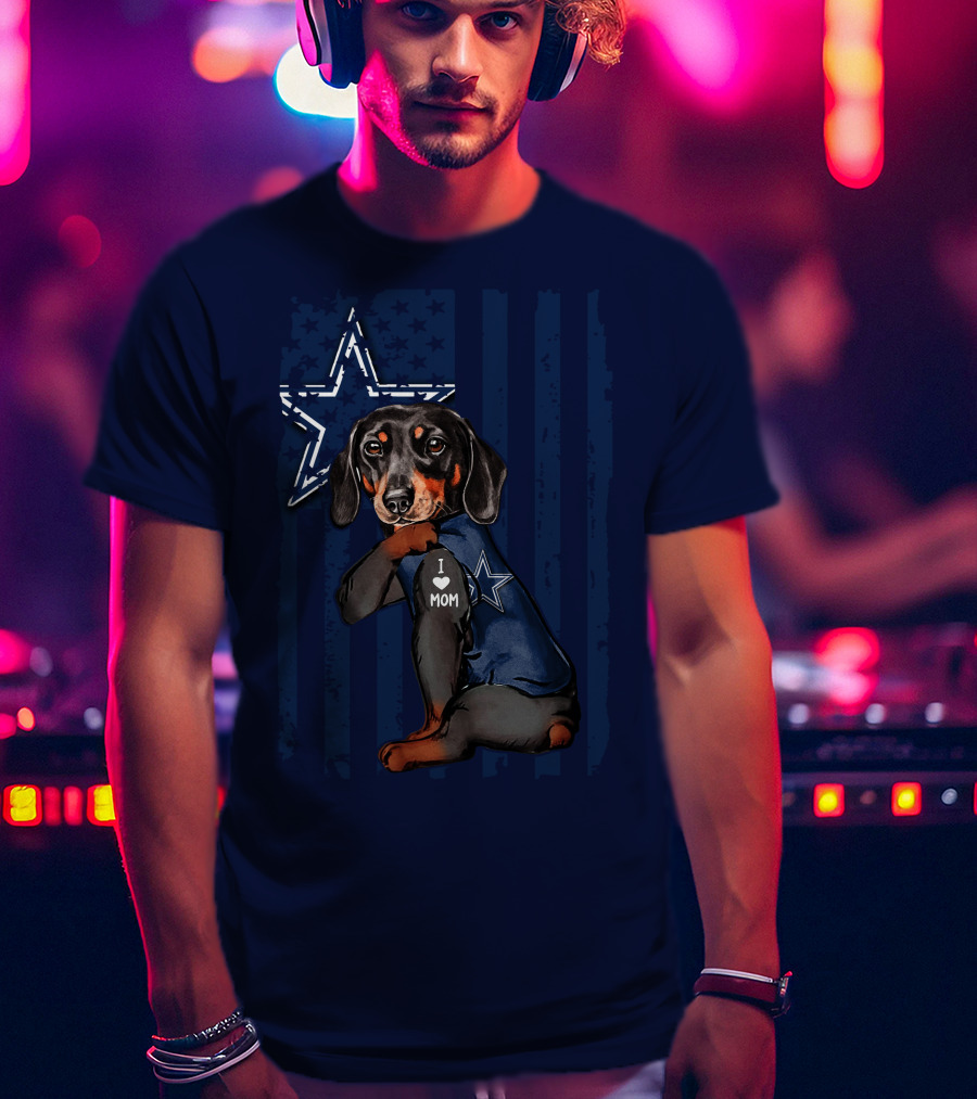 Dachshund I Love Mom Dallas Cowboys Star Flag T-Shirt