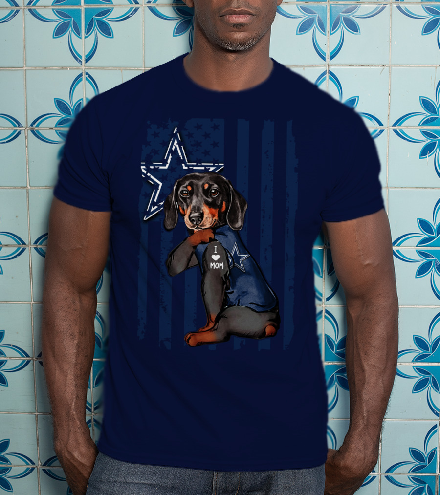 Dachshund I Love Mom Dallas Cowboys Star Flag T-Shirt