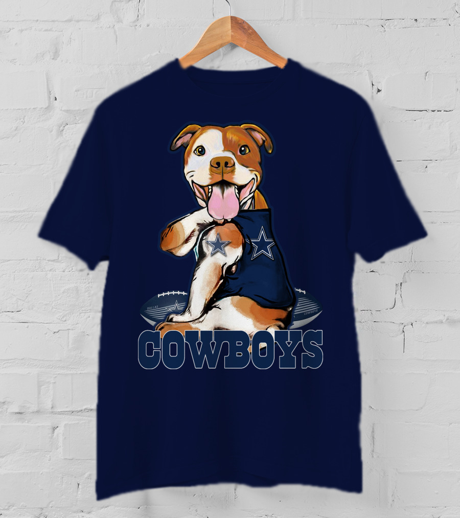 Pittbull Dallas Cowboys Pitbull Wearing Cowboys Jersey With Footballs T-Shirt
