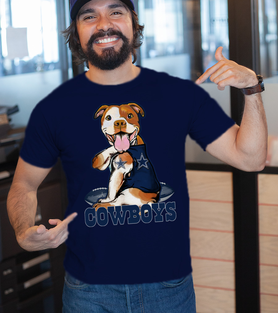 Pittbull Dallas Cowboys Pitbull Wearing Cowboys Jersey With Footballs T-Shirt