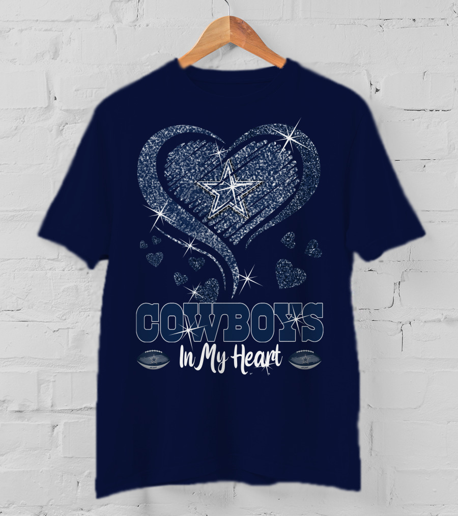 COWBOYS In My Heart Dallas Star And Glitter Hearts T-Shirt