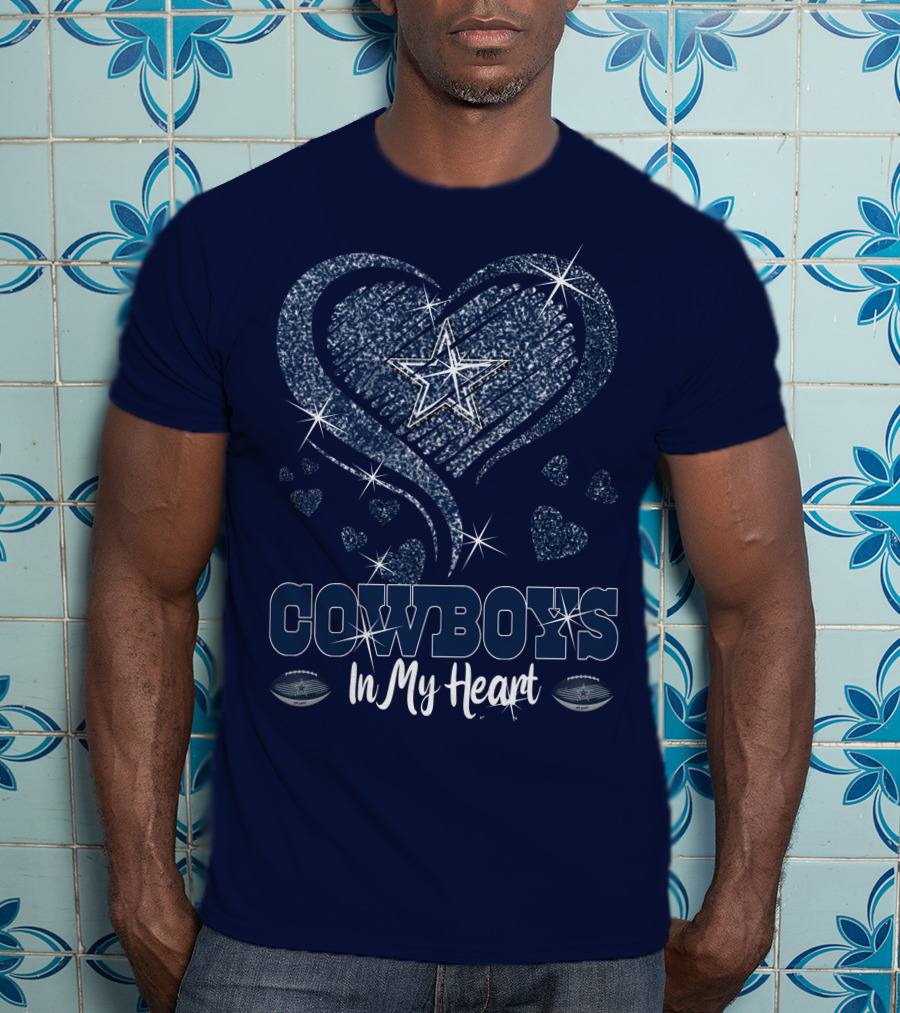 COWBOYS In My Heart Dallas Star And Glitter Hearts T-Shirt