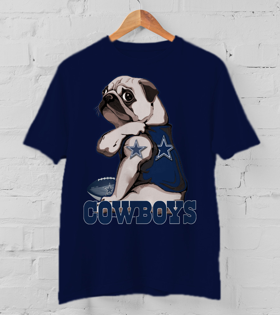 Pug In Dallas Cowboys Star Jersey With Football T-Shirt
