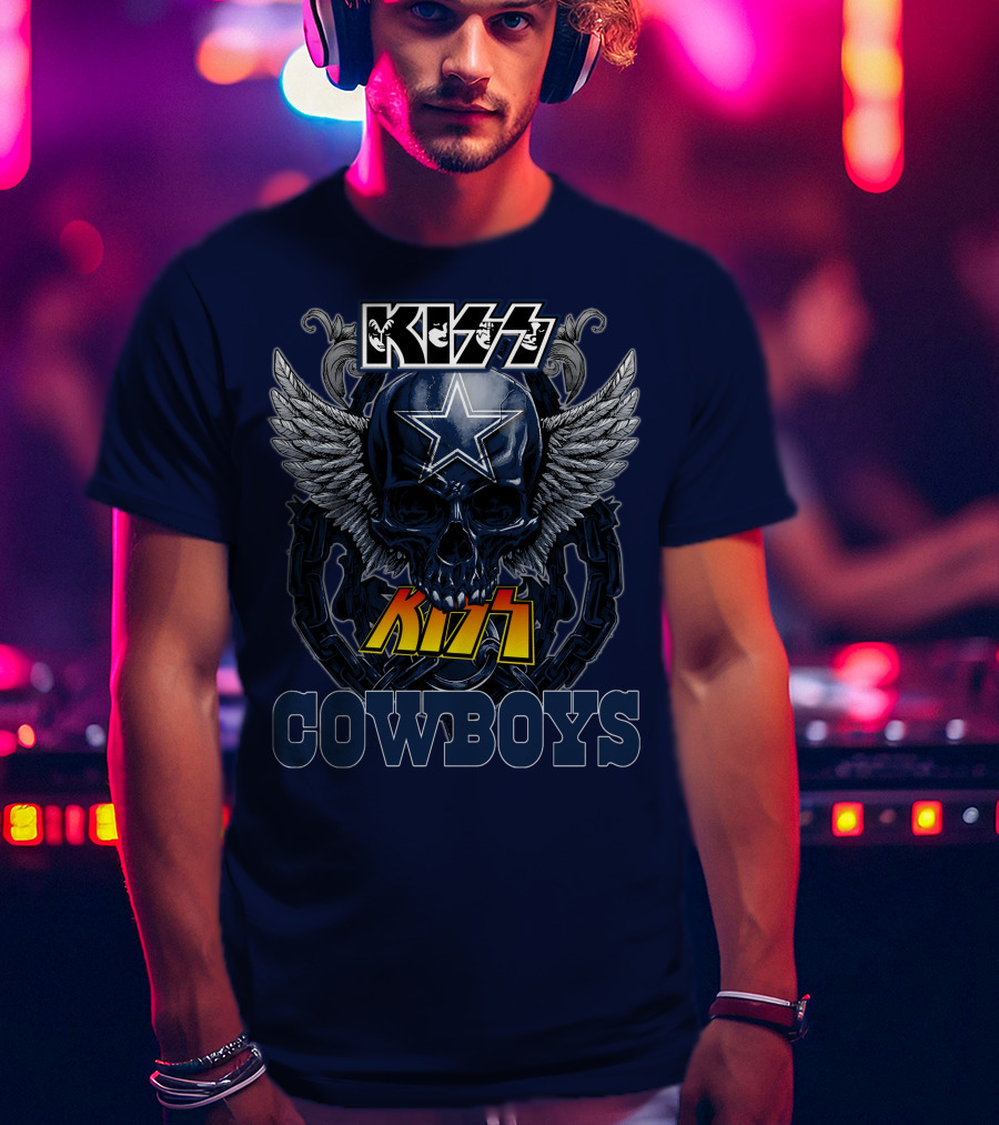 KISS Dallas Cowboys Skull With Star And Wings T-Shirt