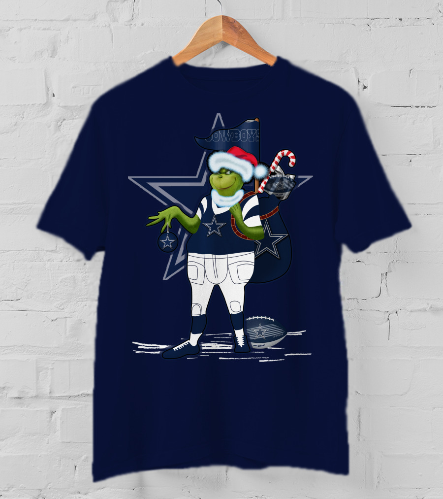 Grinchxmas Dallas Cowboys Holiday Cheer With Starry Football Twist T-Shirt