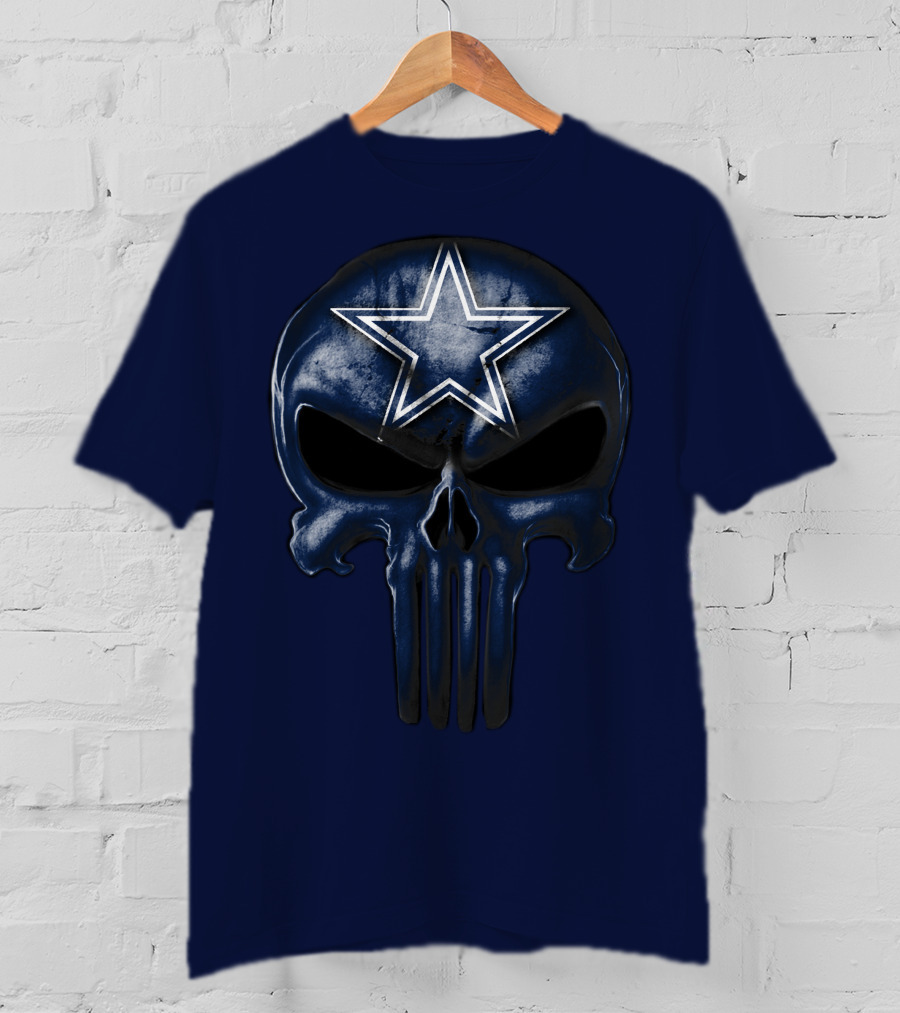 Skull Dallas Cowboys Star Logo Navy Background T-Shirt