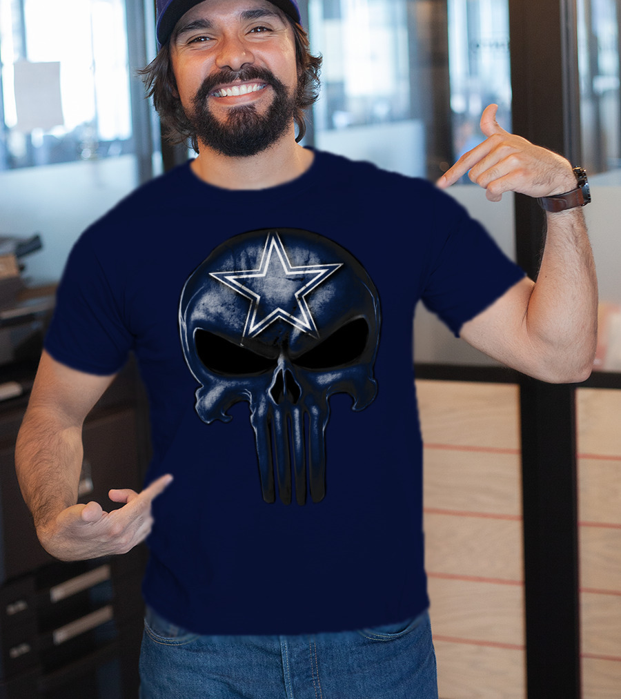 Skull Dallas Cowboys Star Logo Navy Background T-Shirt