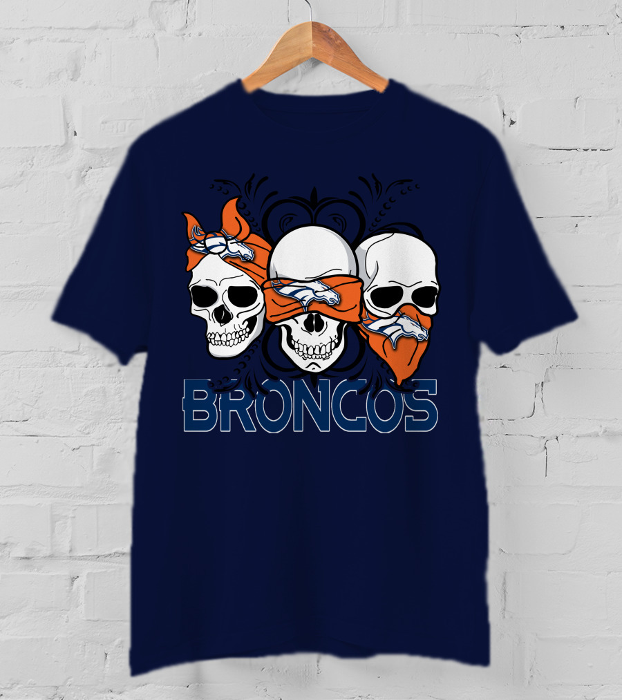 Broncos 3 Skull Bandana Denver Fans T-Shirt