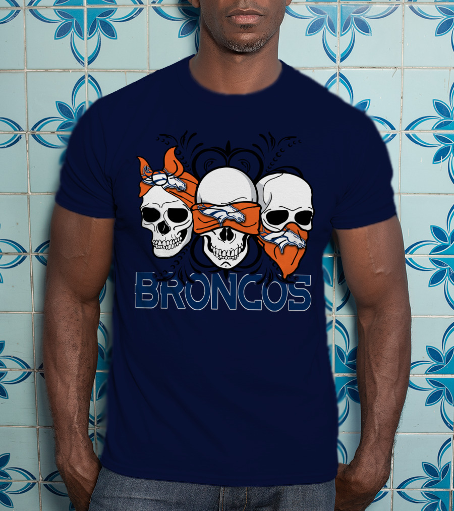 Broncos 3 Skull Bandana Denver Fans T-Shirt