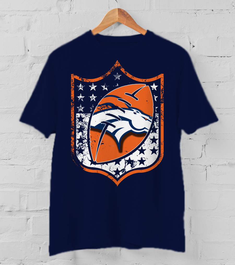 Denver Broncos Vintage Logo With Stars And Orange Shield T-Shirt