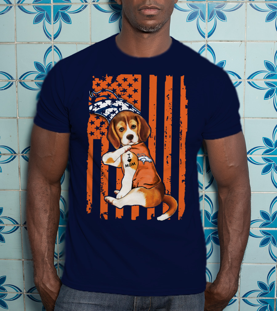 Beagle I Love Mom Denver Broncos T-Shirt