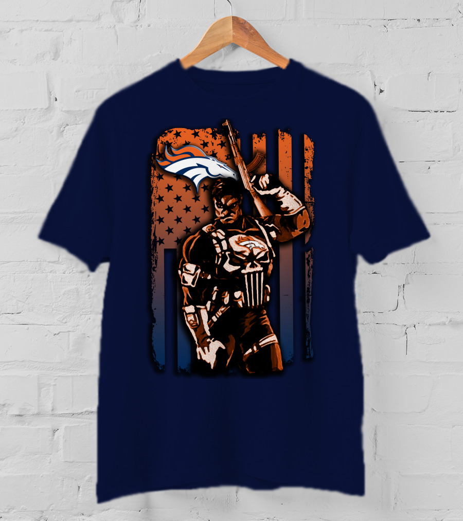 Denver Broncos Punisher Style Patriot T-Shirt