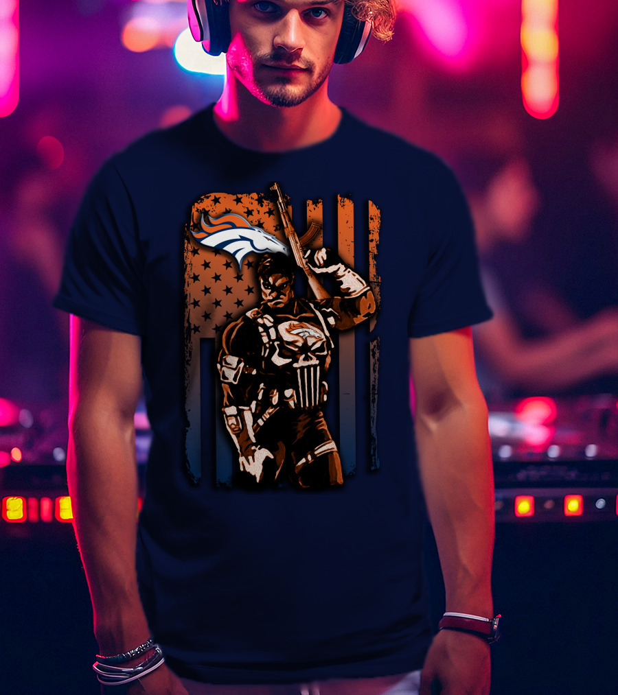 Denver Broncos Punisher Style Patriot T-Shirt