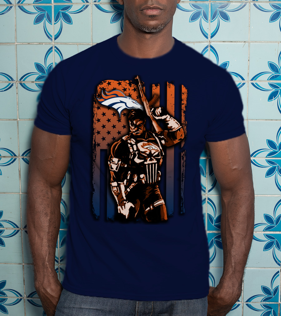 Denver Broncos Punisher Style Patriot T-Shirt