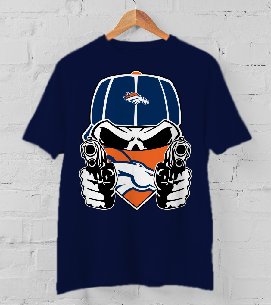 Denver Broncos Skull Bandana Dual Guns T-Shirt