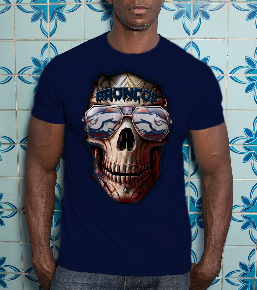 Broncos Skull Sunglasses Denver Broncos Fans 52 T-Shirt