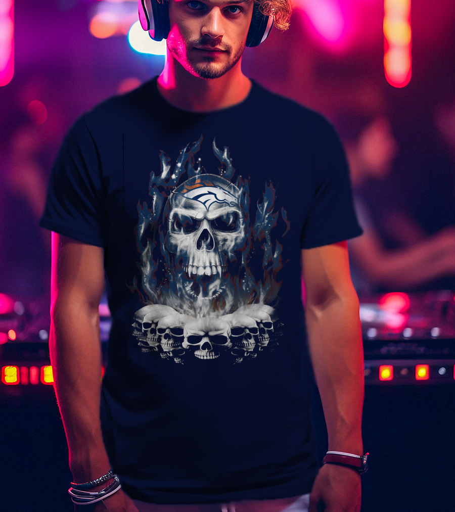 Denver Broncos Flaming Skull T-Shirt