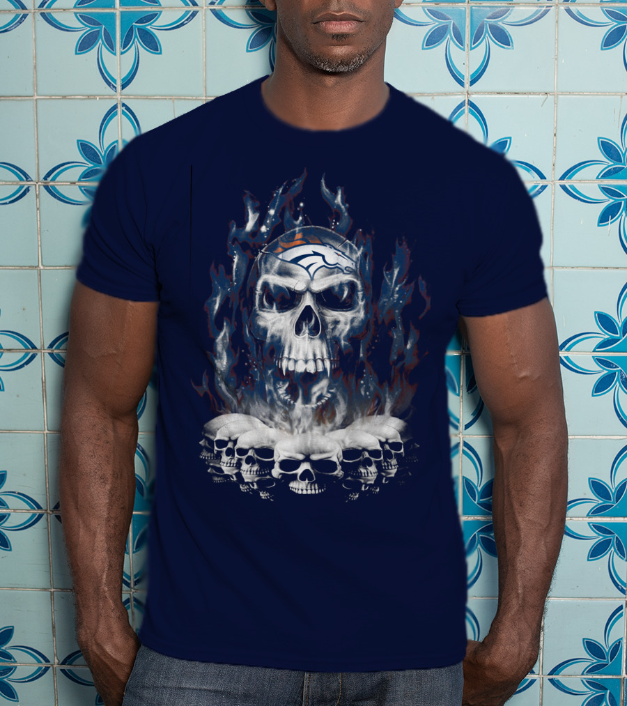 Denver Broncos Flaming Skull T-Shirt