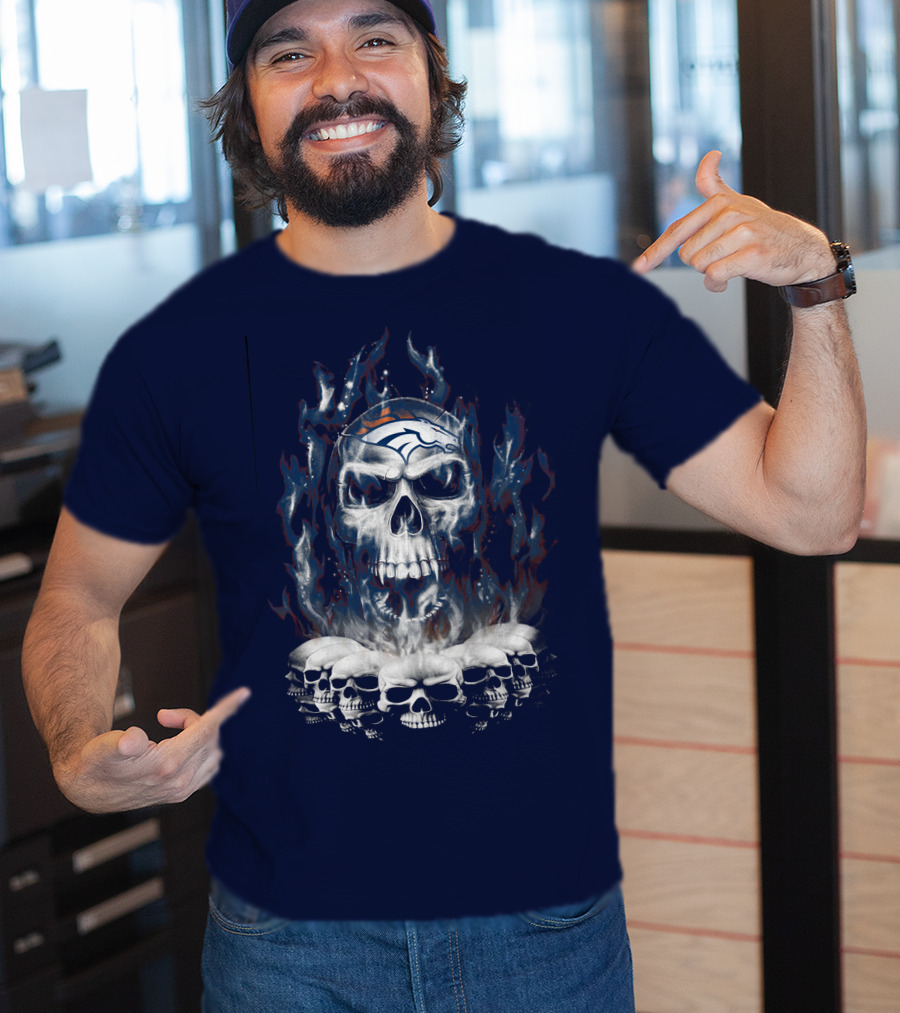Denver Broncos Flaming Skull T-Shirt