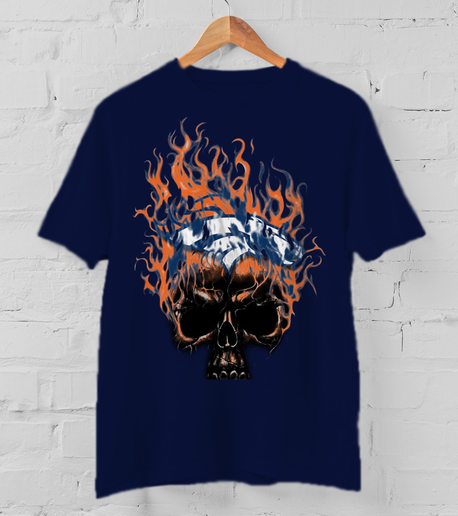 Denver Broncos 37 Fire Skull Flame Helmet T-Shirt