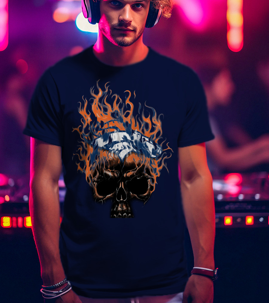 Denver Broncos 37 Fire Skull Flame Helmet T-Shirt
