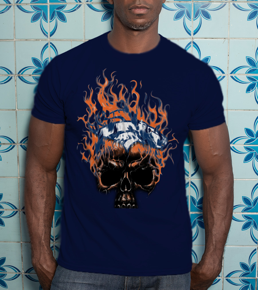 Denver Broncos 37 Fire Skull Flame Helmet T-Shirt