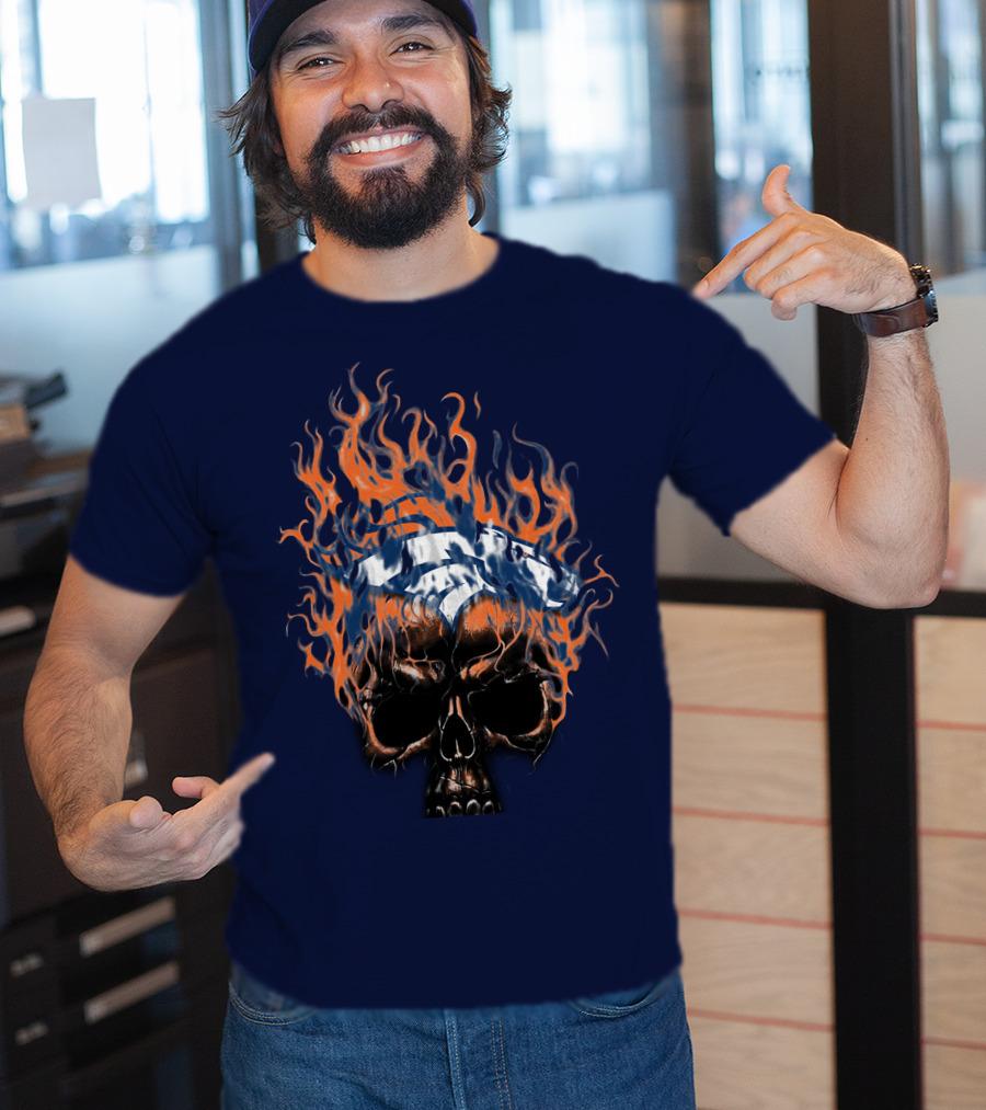 Denver Broncos 37 Fire Skull Flame Helmet T-Shirt