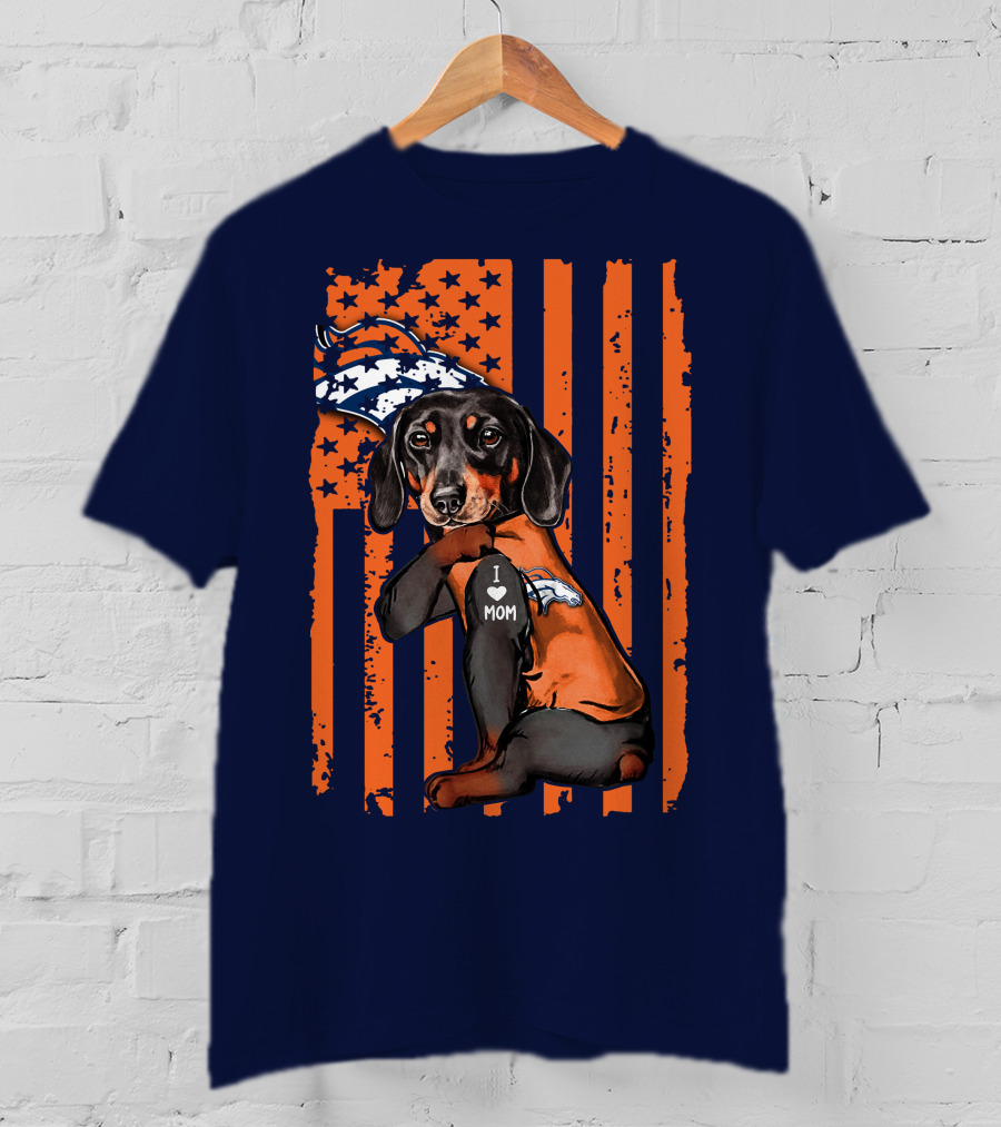 Dachshund Denver Broncos I Love Mom T-Shirt