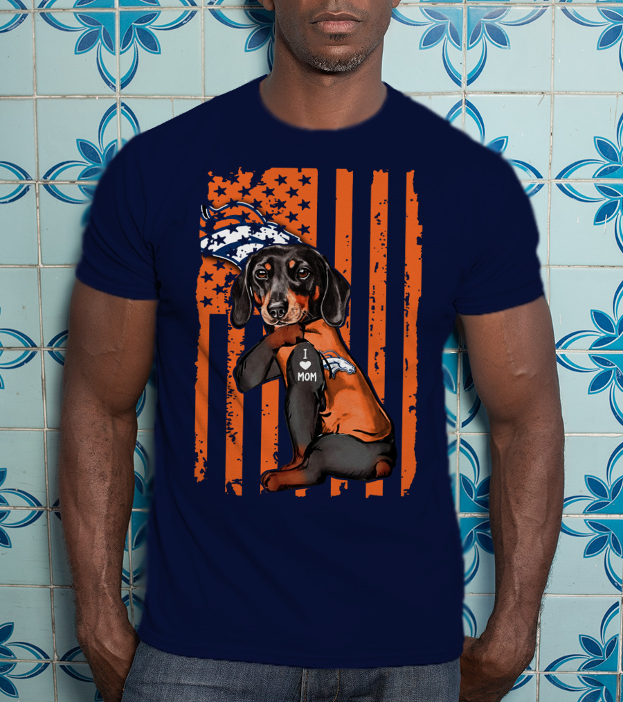 Dachshund Denver Broncos I Love Mom T-Shirt