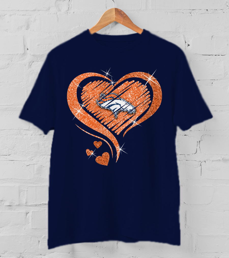 Heart Diamond Denver Broncos Sparkling Love T-Shirt