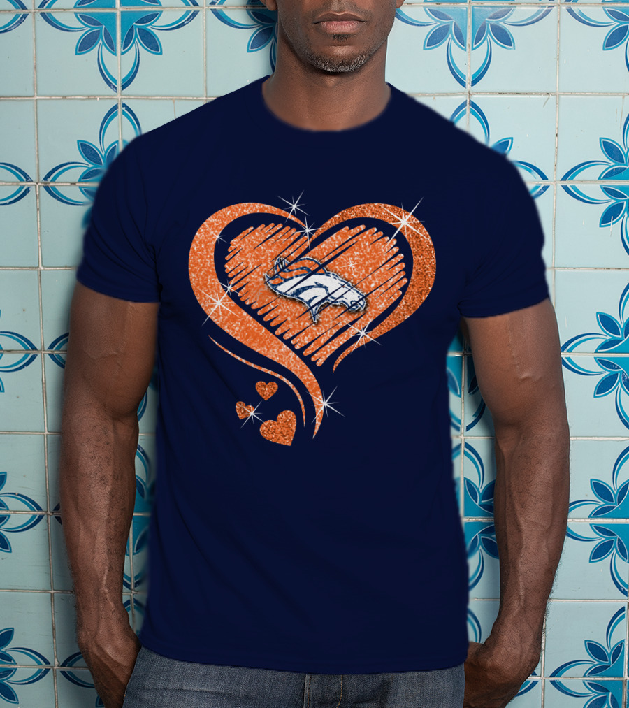 Heart Diamond Denver Broncos Sparkling Love T-Shirt