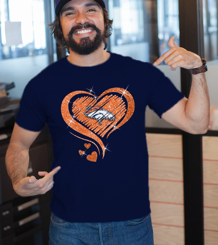 Heart Diamond Denver Broncos Sparkling Love T-Shirt