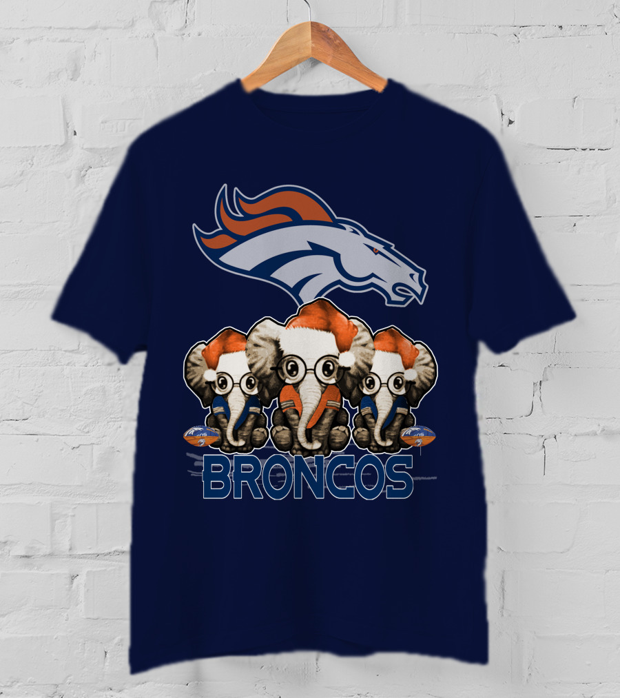 Elephan Christmas Denver Broncos Santa Hats Sporting Team Spirit T-Shirt