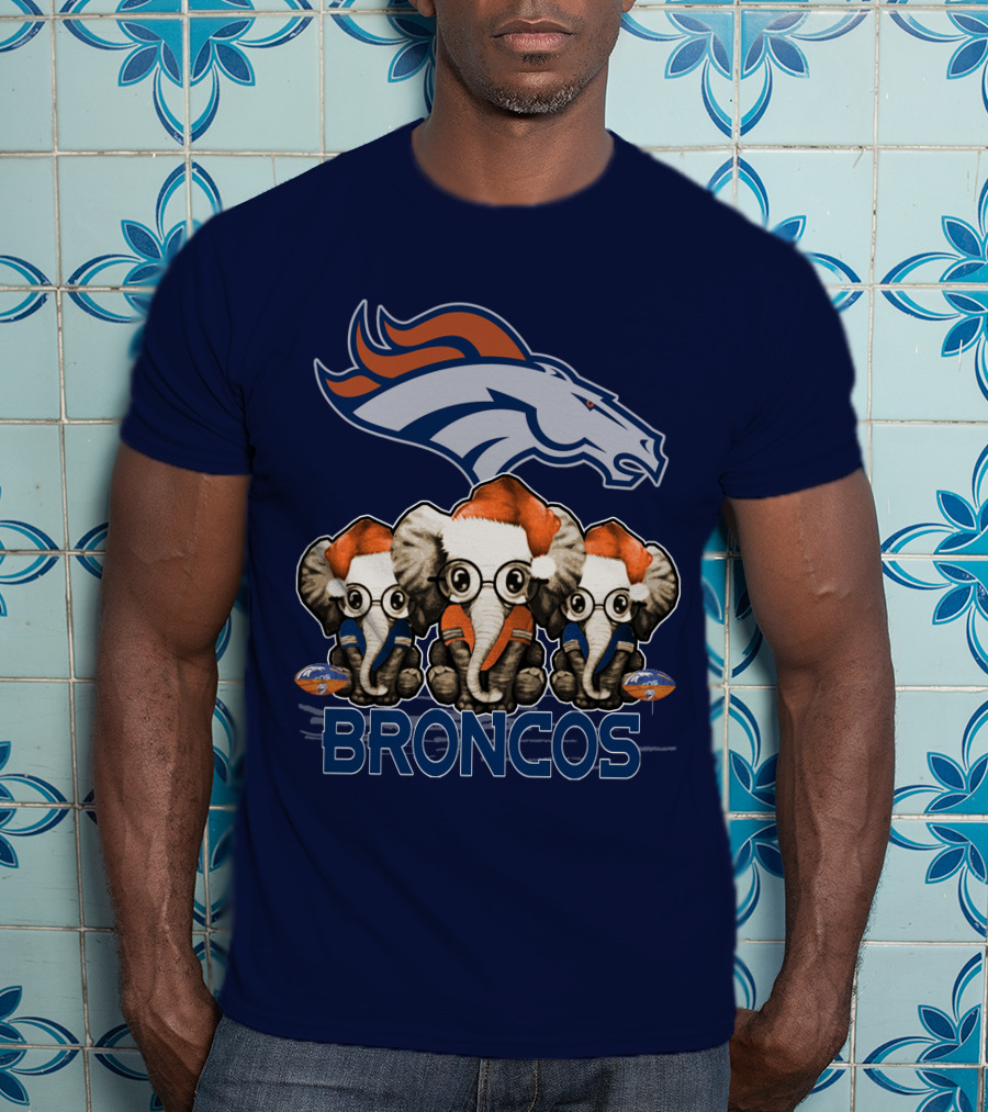 Elephan Christmas Denver Broncos Santa Hats Sporting Team Spirit T-Shirt