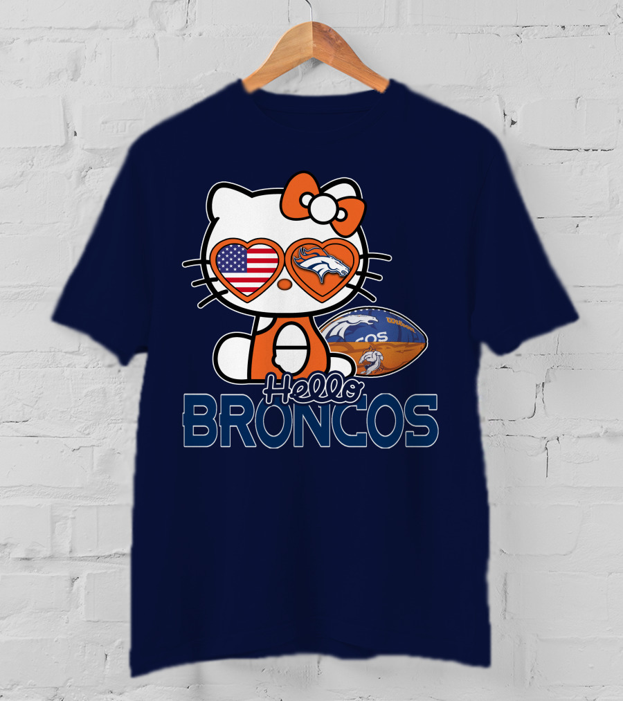 Hellokitty Broncos Usa Heart Football T-Shirt