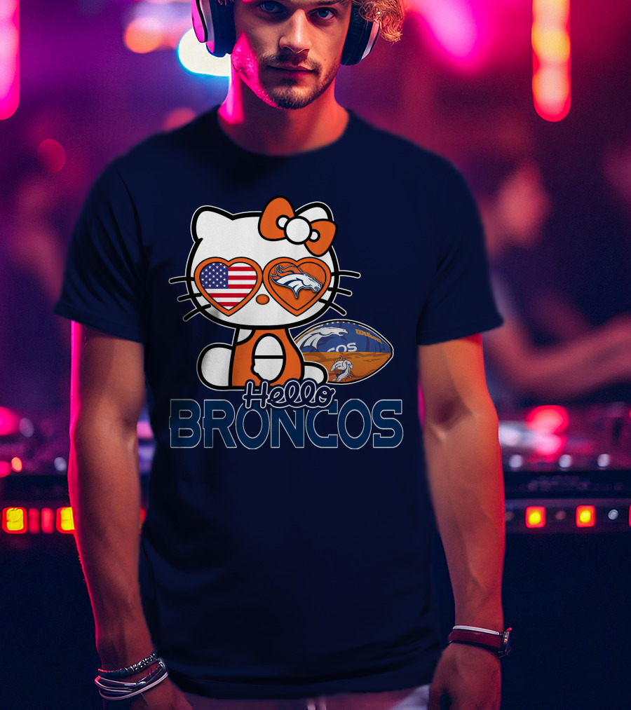 Hellokitty Broncos Usa Heart Football T-Shirt