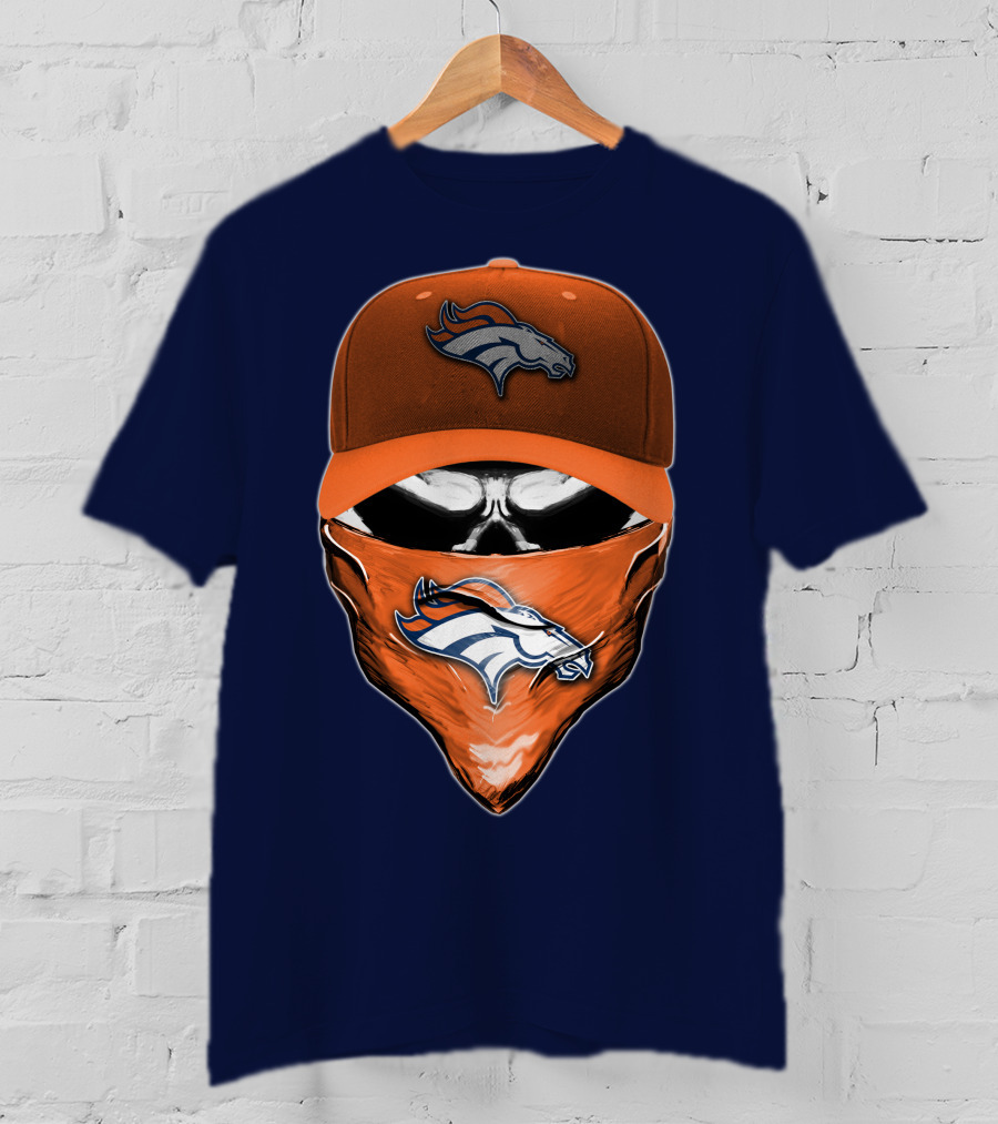 Skull V6 Denver Broncos Mask And Cap T-Shirt