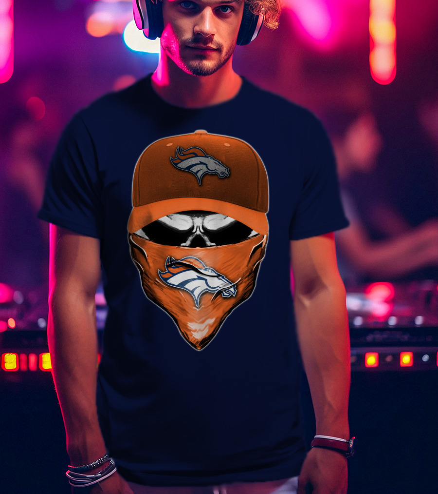 Skull V6 Denver Broncos Mask And Cap T-Shirt