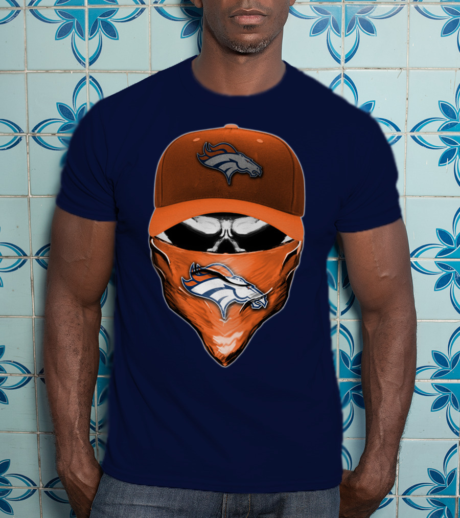 Skull V6 Denver Broncos Mask And Cap T-Shirt